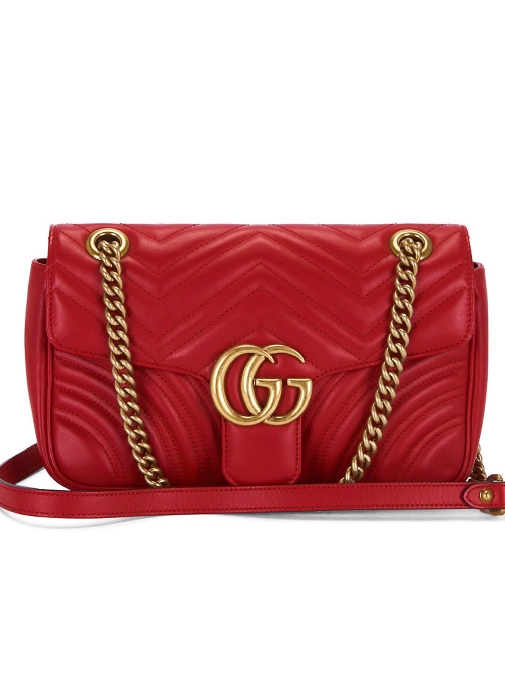 Gucci Red Chevron Quilted GG Chain Crossbody